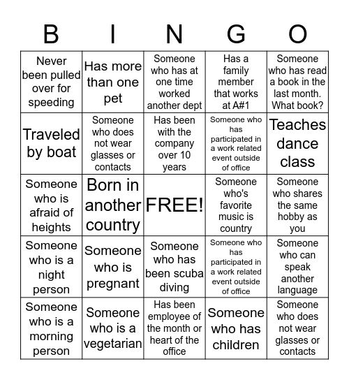 Get to Know  Bingo Card