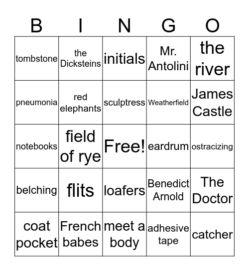 Catcher  Chaps 19 - 22 Bingo Card