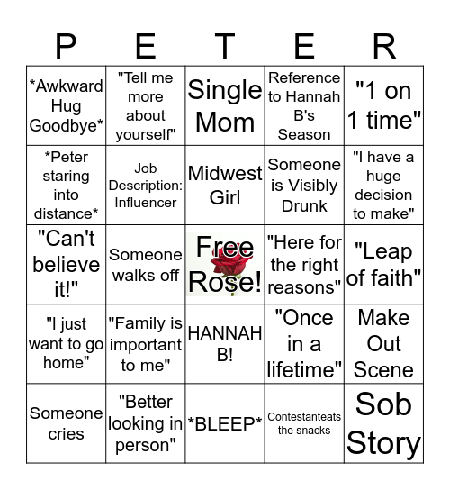 Bachelor Bingo Card