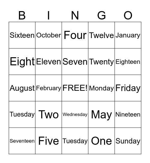 Untitled Bingo Card