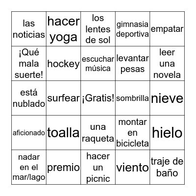 Bingo en Español Bingo Card