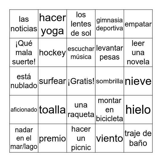 Bingo en Español Bingo Card