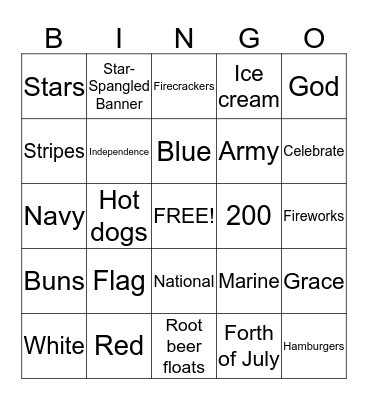 Fourth of July bingo Card