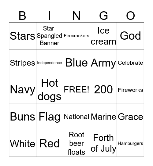 Fourth of July bingo Card