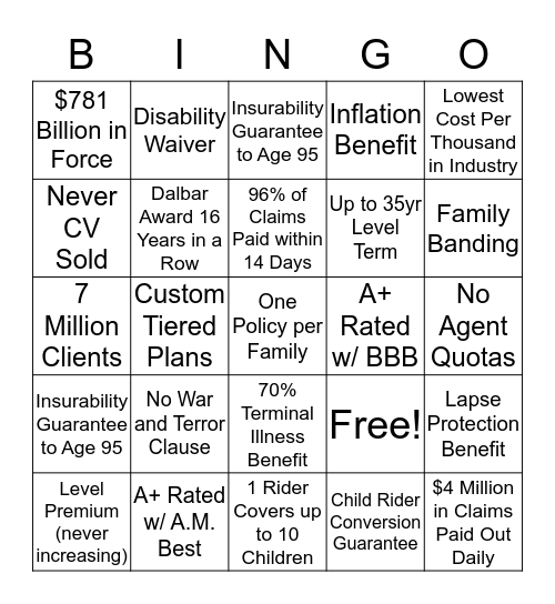 Why Primerica Bingo Card