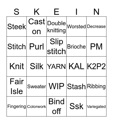 Knitting Bingo Card