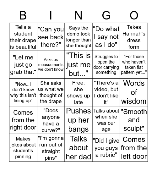 Dancie Bingo Card