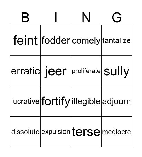 Vocabulary Bingo Unit 2 Bingo Card