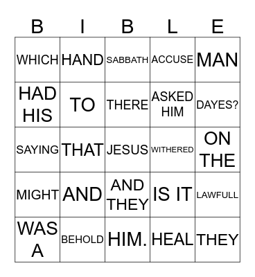 B I B L E Bingo Card