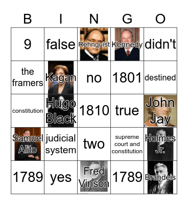 United States Government Judicial Branch Bingo Card