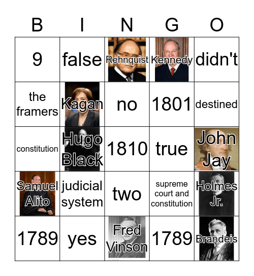 United States Government Judicial Branch Bingo Card