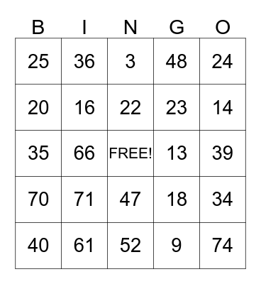 1-75 Bingo Card