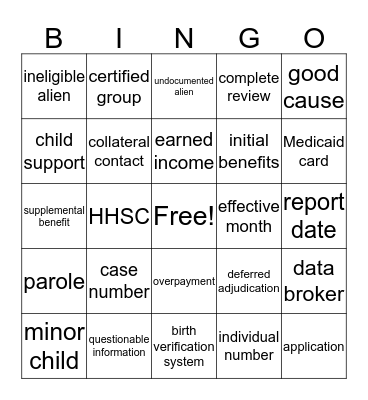 TIERS Bingo Card