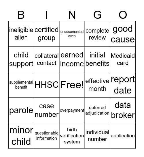 TIERS Bingo Card