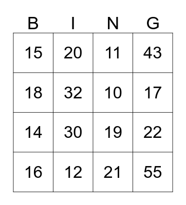 Number Bingo Card