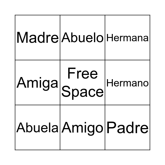 La Familia Bingo Card