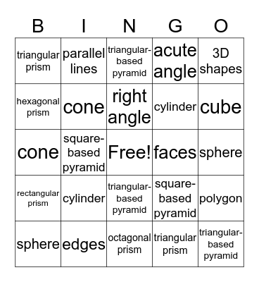 Geometry Bingo  Bingo Card