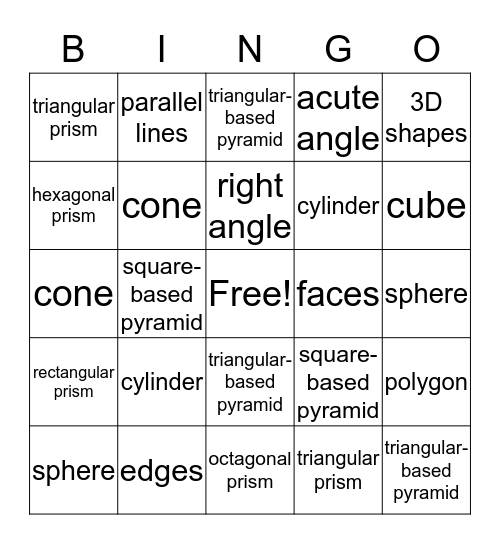 Geometry Bingo  Bingo Card