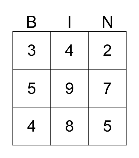 Number Bingo Card