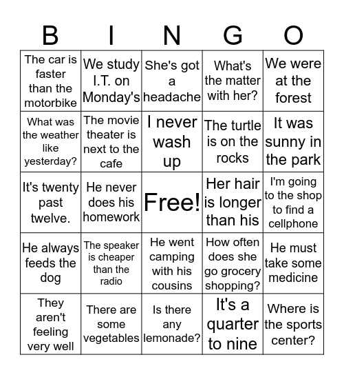 Summer Camp Bingo February 2020 Bingo Card