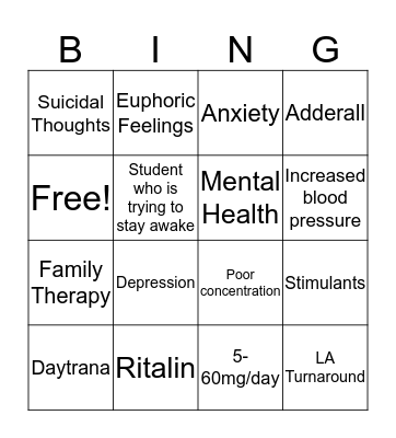 Stimulants Bingo Card