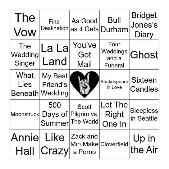 All About Love  Bingo Card