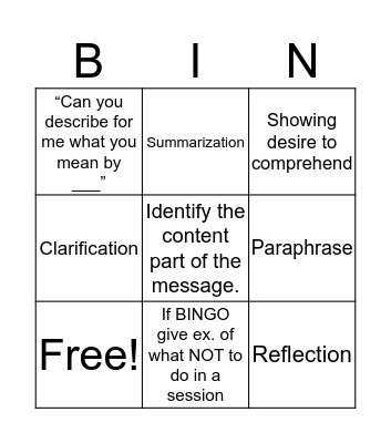 Listening Responses Bingo Card