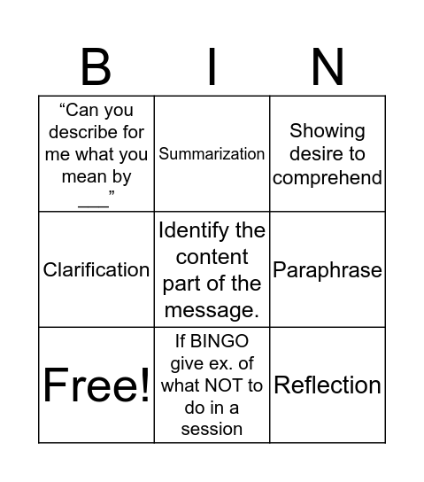 Listening Responses Bingo Card