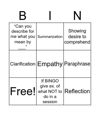 Listening Responses Bingo Card