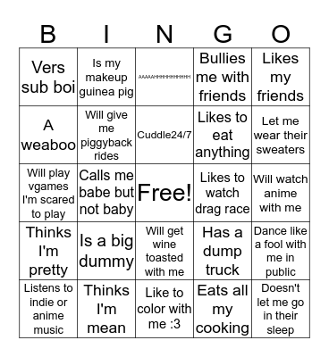 Andres'BF Bingo Card