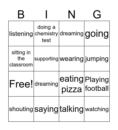 Actions Bingo Card