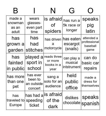 FIND SOMEONE WHO... Bingo Card