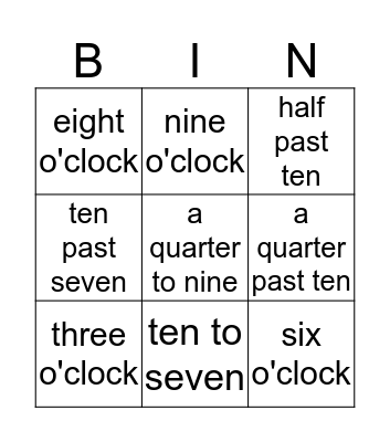 Time Bingo Card