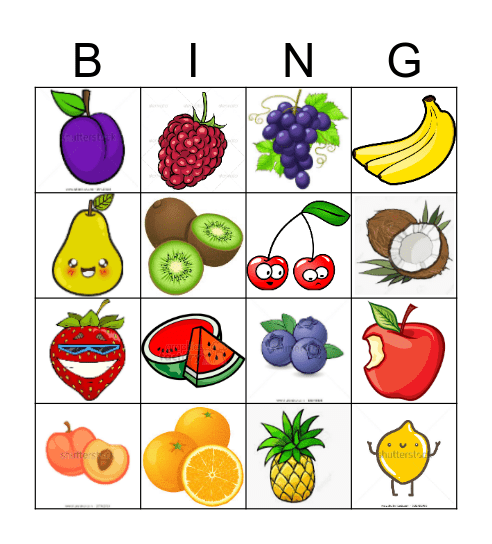 fruit Bingo Card