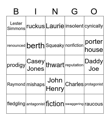 Vocabulary & Characters Bingo Card