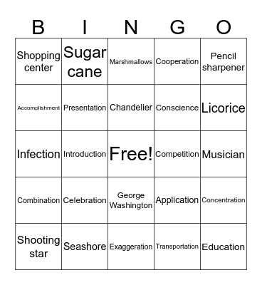 /sh/ words Bingo Card