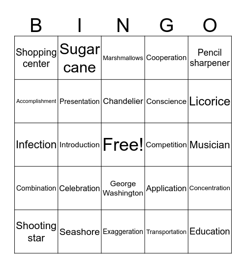 /sh/ words Bingo Card