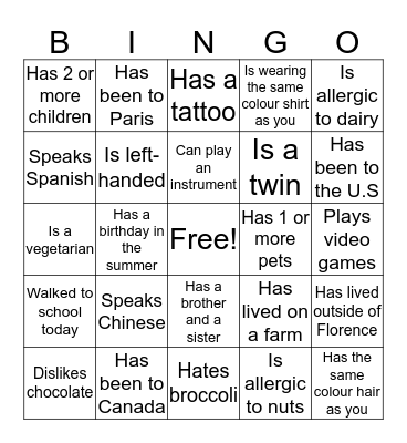 ICEBREAKER - FIND SOMEONE WHO Bingo Card
