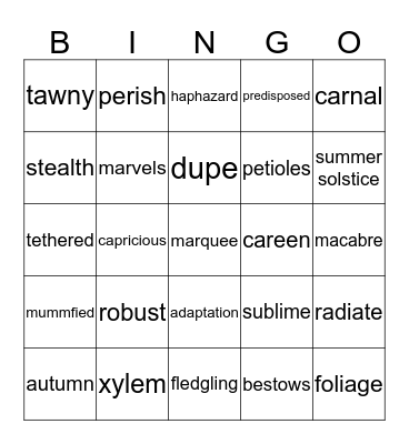 Leaves Bingo Card