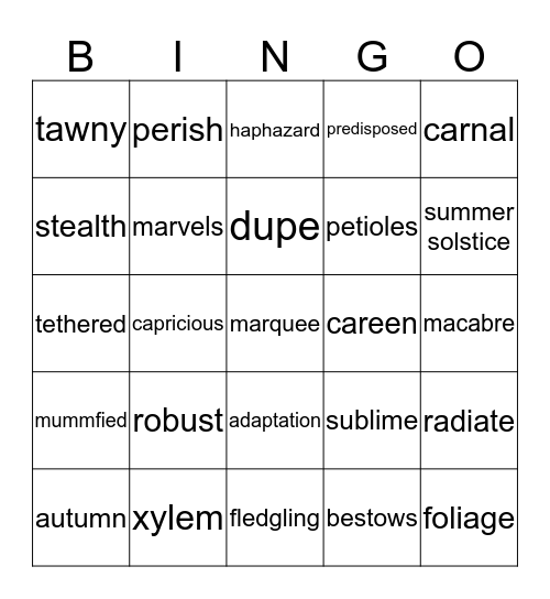 Leaves Bingo Card