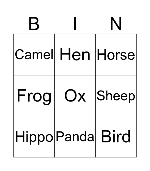 Animals Bingo Card