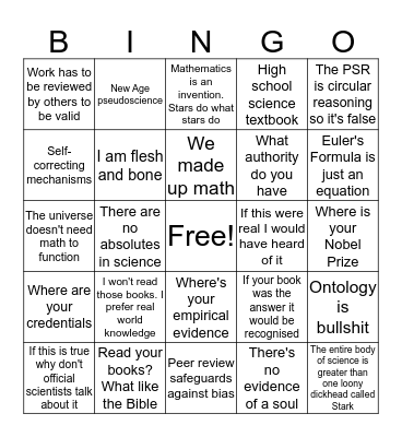 Empiricist Bingo Card