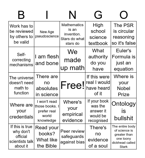 Empiricist Bingo Card