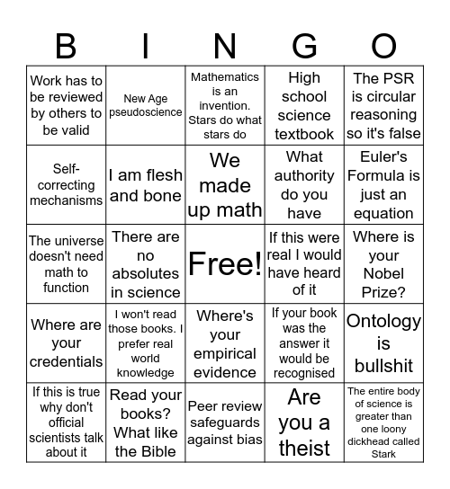 Empiricist Bingo Card