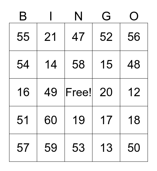 Bingo recreation and parks Bingo Card