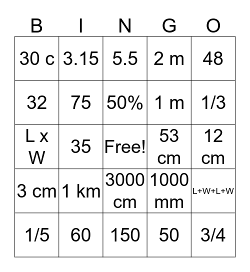 B&C Bingo Card