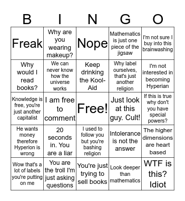 Anomic Bingo Card