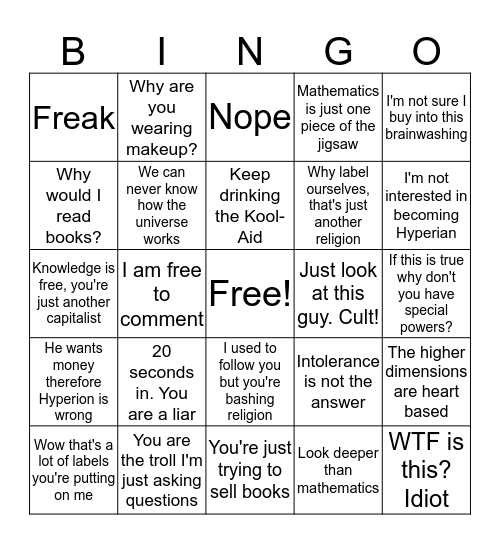Anomic Bingo Card