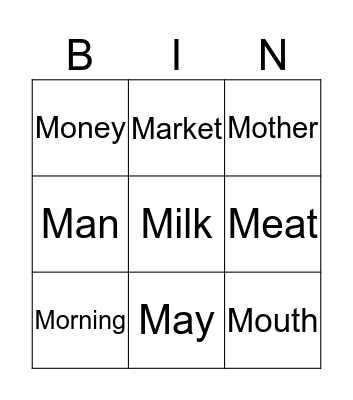 Letter M Bingo Card