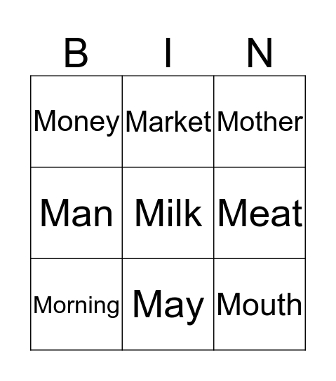 Letter M Bingo Card